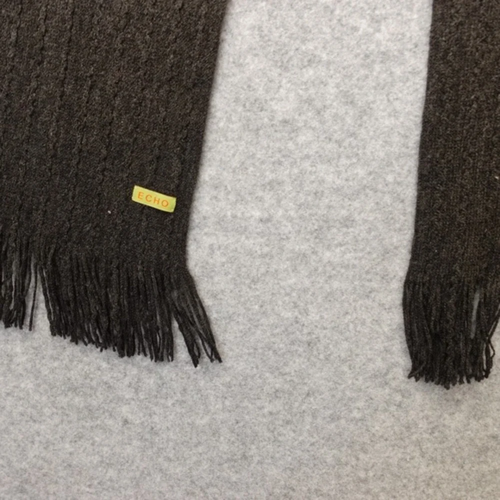 ECHO Cashmere Scarf Mens Charcoal Ribbed Knit Winter Fringed Warm Luxury‎ 8x58